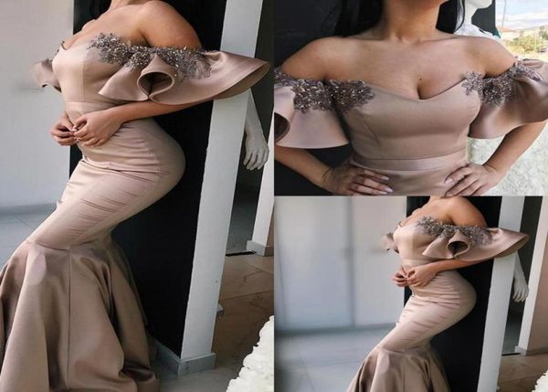 

2019 cacading ruffles sleeves prom dresses sweetheart mermaid satin long evening gowns custom made off shoulder beaded party dress1372606, Black