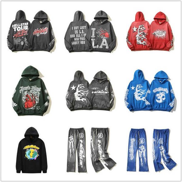 

trendy new hellstar vintage flame graffiti printed couple hoodie, Black