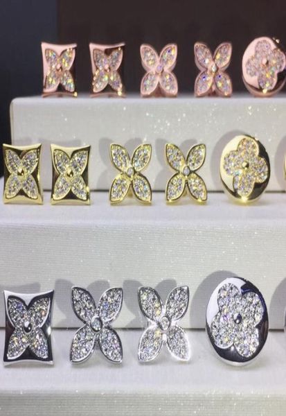

womens designer stud earrings fashion fourleaf clover earrings 18k gold square round full diamond earring jewelry1620564, Golden;silver