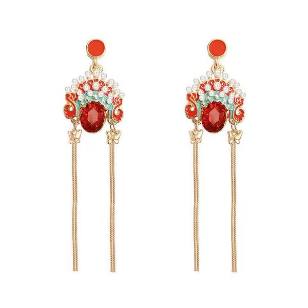 

chinese style peking opera facial makeup long tassel earrings for women s925 silver needle high-end retro celebrity earrings fashion high-en