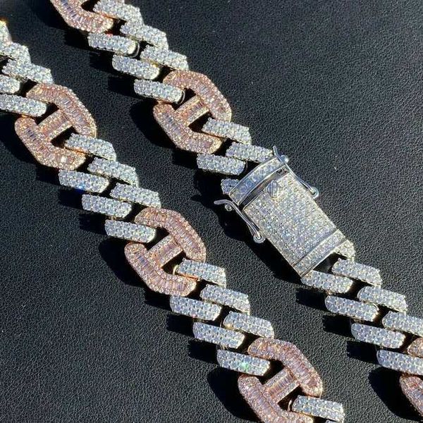 

hip hop solid 925 silver rose gold mens figarucci link prong cuban chain