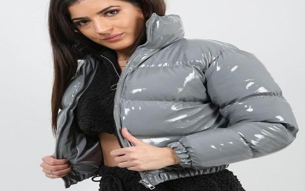 

custom fashion winter patent leather bubble coat women zipper waterproof cotton padded red puffer womens jackets 2021 women039s7847172, Black;brown