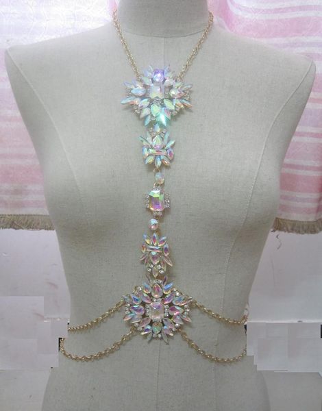 

fashion ab crystal body chains jewelry waist bikini beach belly chains harness gold pendant necklaces sandy accessories fema9305789, Silver