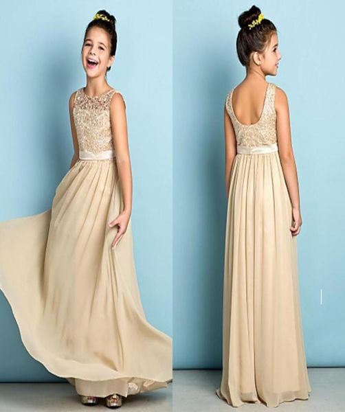 

new fashion champagne aline junior bridesmaid dresses scoop neck lace floorlength chiffon bridesmaid dress wedding guest p7132633, White;pink