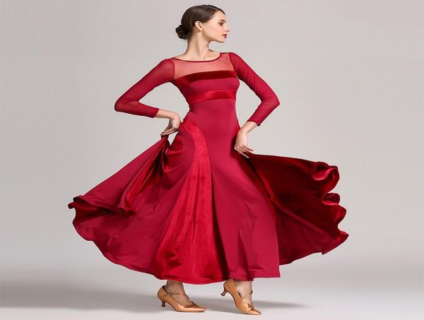 

red black green standard ballroom dress women waltz dress fringe dance wear velvet stitiching modern dance costumes flamenco dress6034435, Black;red