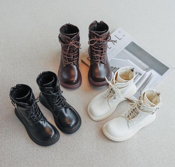 

boots kids fashion solid color pu leather buckle zipper handmade boys girls long boot midcalf 2636 autmn children shoes2267019, Black;grey