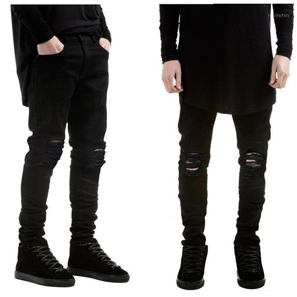

men's jeans fashion men black skinny ripped stretch slim west hip hop swag denim motorcycle biker pants jogger1291i, Blue