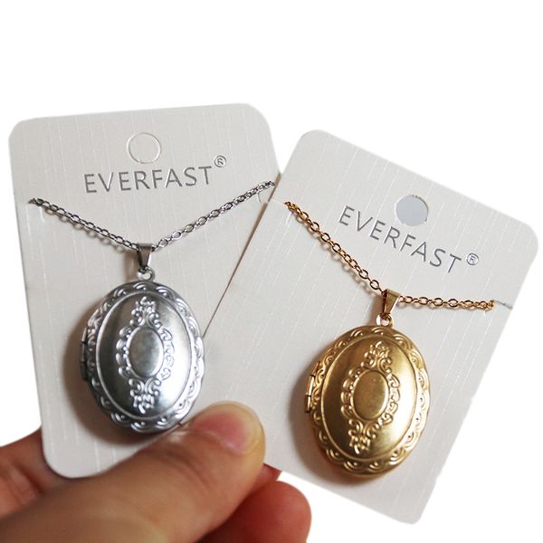 

everfast 10pc big engraved oval p frame hearts pendant necklaces stainless steel charms locket women men family memory jewelry, Silver