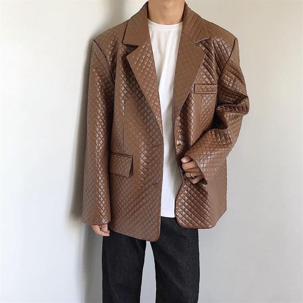 

men's suits & blazers simple faux leather casual jacket vintage british style black coffee coat m86287s, White;black