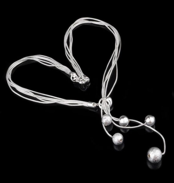 

fashion elegant ladies necklace 925 small ball pendant long necklace mulit chain silver plated jewelry loving gift4284165