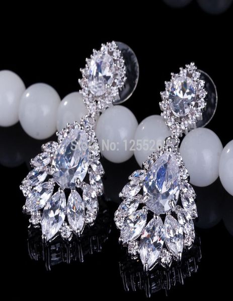 

brand jewelry flower shape lady039s 925 sterling silver claw set white stone 5a zircon stone wedding dangle earrings gift e111002348