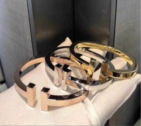 

luxury steel double open bracelets spring love bracelet for women brand letter bangle6664053, Black