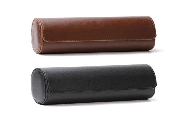 

3 slots watch roll travel case chic portable vintage leather display watch storage box with slid in out watch organizers 2201135380089, Black;blue