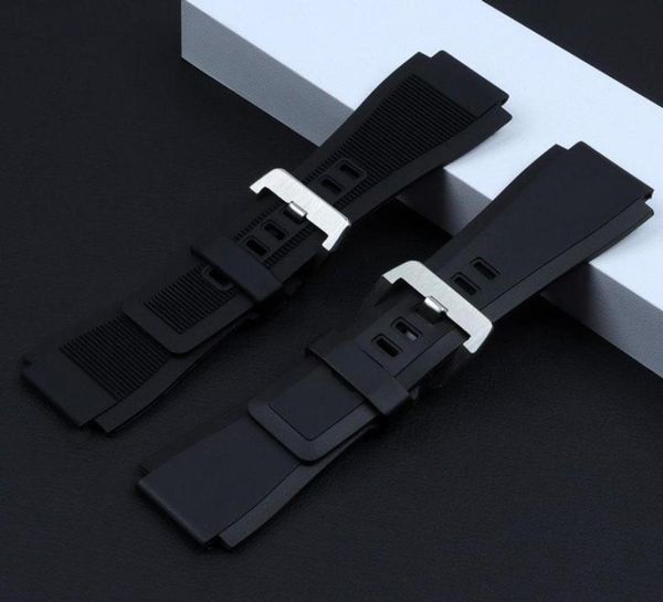 

watch bands for bell 34 x 24mm silicone rubber strapband ross br01 br03 pvd clasp black coffee gray8486876, Black;brown