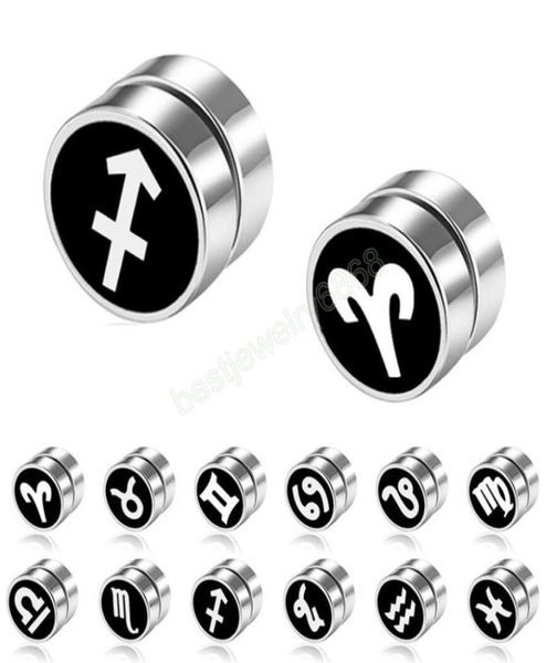 

mens earring stainless steel 12 zodiac constellation magnetic stud earrings magnet fake plugs no piercing jewelry7352690, Golden;silver