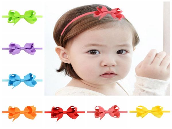 

children headbands flower mini satin ribbon bowknot newborn girls headbands hair accessories headwrap headwear tiara hair bows9537793, Slivery;white