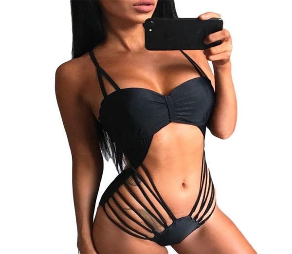 

2020 bandage bandeau trikini strappy swim bathing suit high cut monokini thong swimwear women one piece swimsuit1734942, White;black