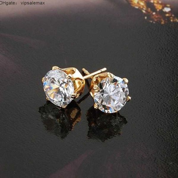 

9mm 6claw zircon cz stone stud earrings for women men jewelry children girls brass with yellow gold color anti-allergic sale, Golden