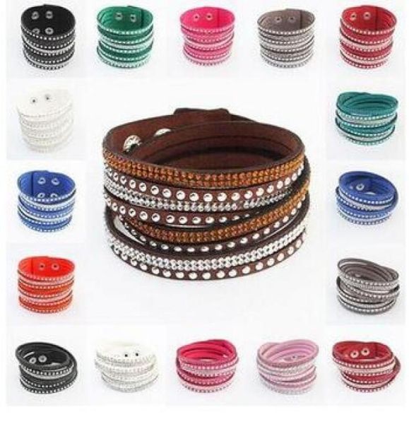 

whole rhinestone bling double leather wristband fashion slake deluxe multi color crystal wrap bracelets for women7166803, Black
