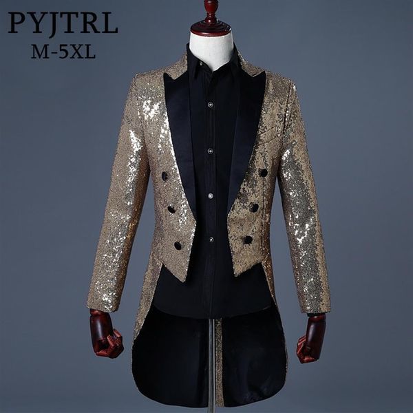 

pyjtrl 2018 men gold silver red blue black sequin slim fit tailcoat stage singer prom dresses costume wedding groom suit jacket233l, White;black