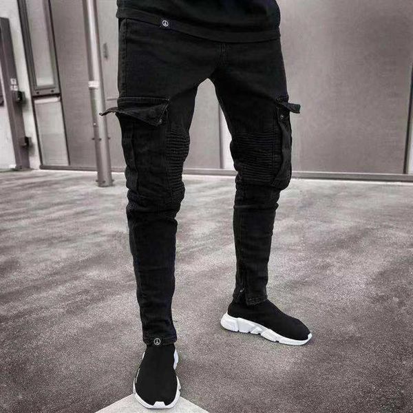 

long pencil pants ripped jeans slim spring hole 2020 men's fashion thin skinny jeans for men hiphop trousers clothes clothing2286, Blue