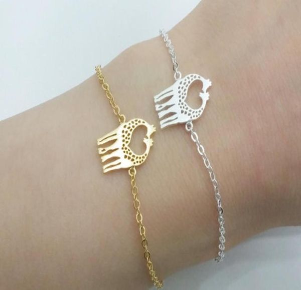 

10pcs simple lovely twin giraffe deer bracelet gold silver cute heart loving giraffes bracelets animal jewelry for couples4950858, Golden;silver