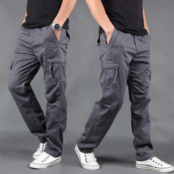 

new autumn winter men cargo pants mens loose army green pants multi-pocket trousers homme male military overalls plus size 4xl x06257k, Black