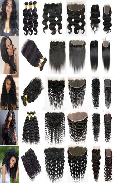 

28 30 inches human remy hair bundles with lace frontal closure straight body deep water loose wave jerry kinky curly brazilian vir6121377, Black