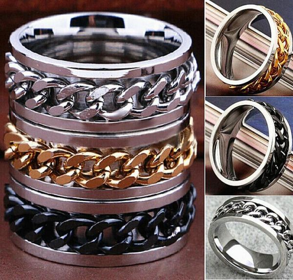 

whole 30pcs silvergoldblack stainless steel spinner chain mens rings mixmax4522538, Silver
