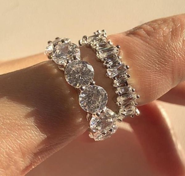 

bands rings finger 925 silver pave setting full diamond eternity engagement wedding ring set fine jewelry whole size 5128283654, Slivery;golden