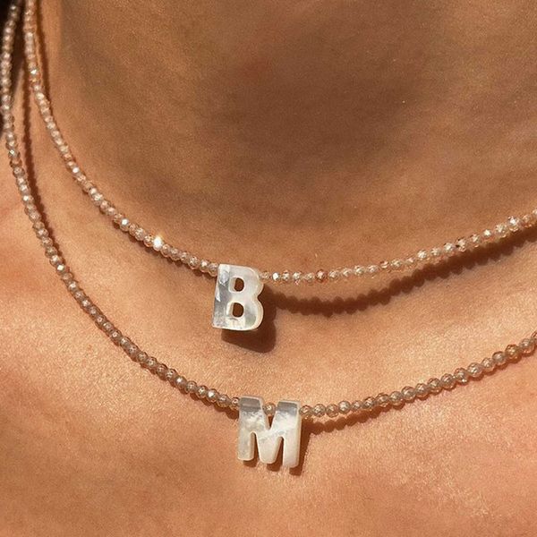 

simulated crystal inital necklace for women vintage letter name pendant adjustable collars new choker stainless steel clasp, Silver