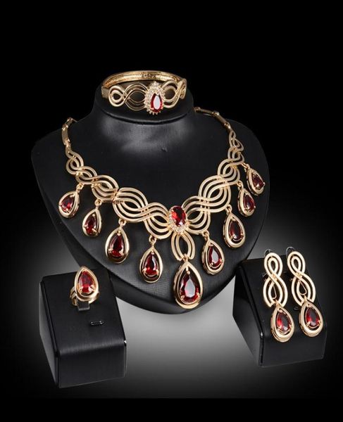 

necklaces earrings bangles rings jewelry sets women fashion water drop rhinestone 18k gold plated 4piece set wedding jewelry js024592472, Slivery;golden