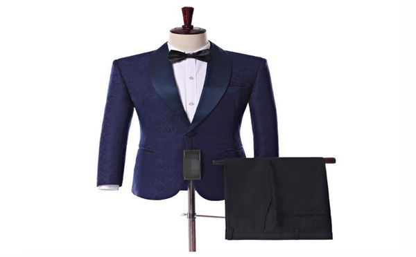 

real picture side vent one button navy blue paisley groom tuxedos shawl lapel groomsmen wedding men party suits jacketpantstie9144899, Black;gray