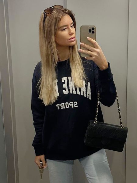 

womens hoodies sweatshirts letter embroidered women loose fashion pullovers spring autumn female vintage sweatshirt oversized 230810, Black