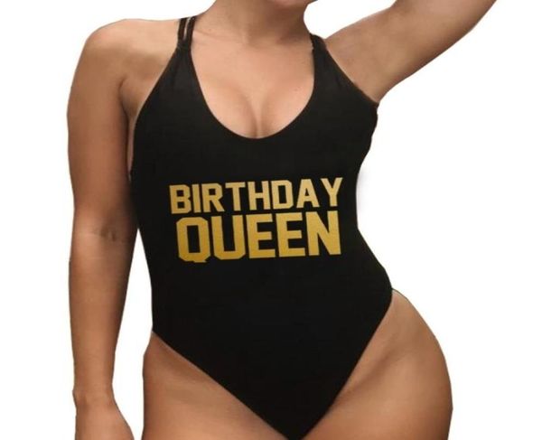 

high cut swimsuit women birthday queen gold print swimwear one piece push up monokini bathing suit girls bodysuit beachwear y2803348, White;black