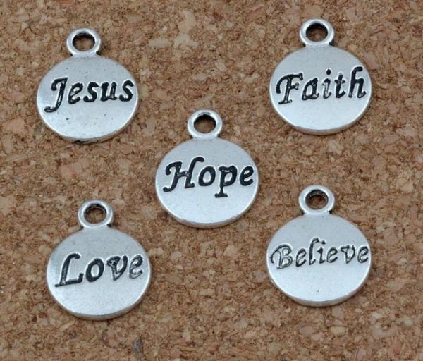 

vintage silver hope believe love faith jesus charm pendant for european bracelet necklace earrings fashion jewelry making women cr9105429, Bronze;silver