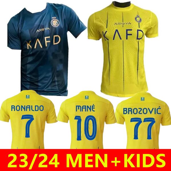 

al nassr fc soccer jerseys ronaldo mane 2023 2024 martinez talisca ghislain konan vincent aboubakar brozovic 23/24 men football shirts kids, Black;yellow