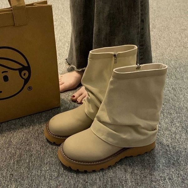 

2023 autumn/winter new fashion british sweet cool spicy girl trouser boots western denim short sleeve martin boots 230811, Black