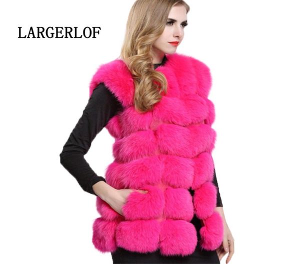 

largerlof faux fur vest 2019 fashion faux fur gilet red pink coat women winter 2018 vests for women vt570015794397, Black