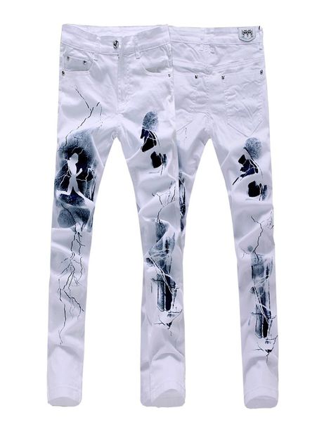 

whole new arrival fashion printed mens skinny jeans casual white biker denim straight pants size 2840 jpk357887780, Blue
