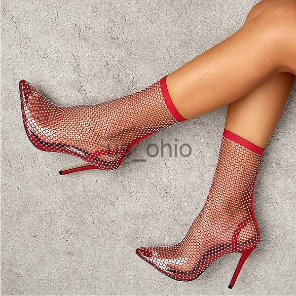 

boots aneikeh sock boots women ankle boots heel shoe pointed end stilettos high heel cutout mesh booties spring slipon pumps 42 j230811, Black