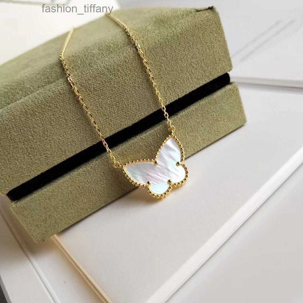 

vintage lucky pendant necklace designer 18k yellow gold plated white mother of pearl butterfly charm short chain choker for women jewelry, Silver
