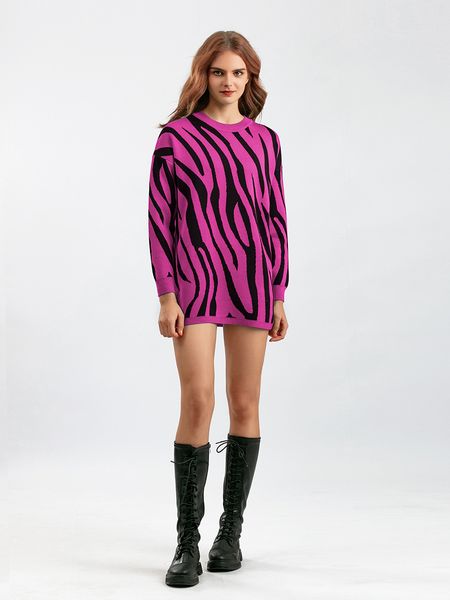 

women's sweaters 2023 european and american autumn winter zebra print fashion knitted pullover sweater plus size round neck, White;black
