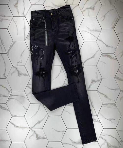 

hm546 mens jeans distressed motorcycle biker jean rock skinny slim ripped hole stripe fashionable snake embroidery de5207789, Blue