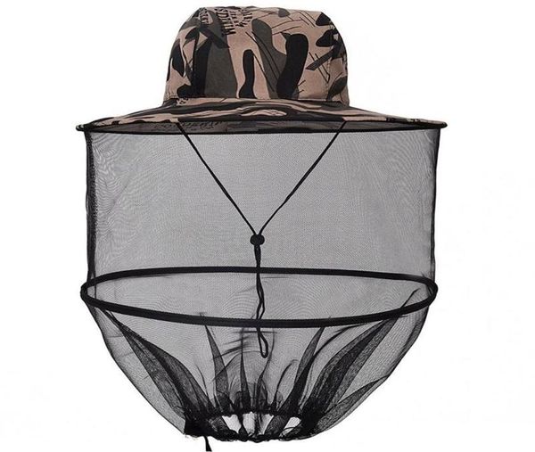 

new camouflage outdoor fishing hat mosquito net beekeeping hat flying insects prevention cap folding bucket hats bee bug mesh hat24341412, Black;white
