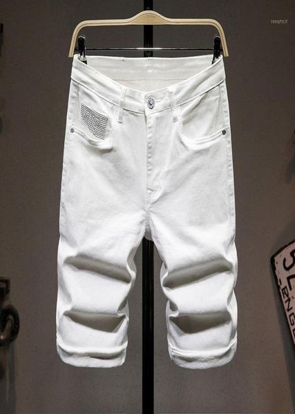 

men039s jeans 2021 brand summer denim shorts solid color simple and fashionable english elastic slim straight fivepoint pants7329206, Blue