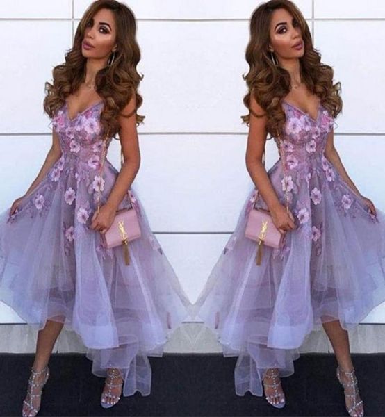

lavender v neck tulle a line homecoming dresses arabic lace applique high low princess short prom party graduation dresses5453219, Blue;pink