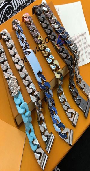 

the classic bracelet luxury jewelry design diamond 316l titanium steel engrave colored enamel thick chain links patches4073133, Black