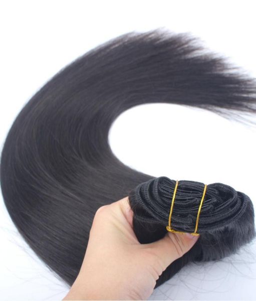 

120g straight clip in human hair extensions brazilian human hair clip in hair extensions clip ins 7pcsset5247045, Black;brown