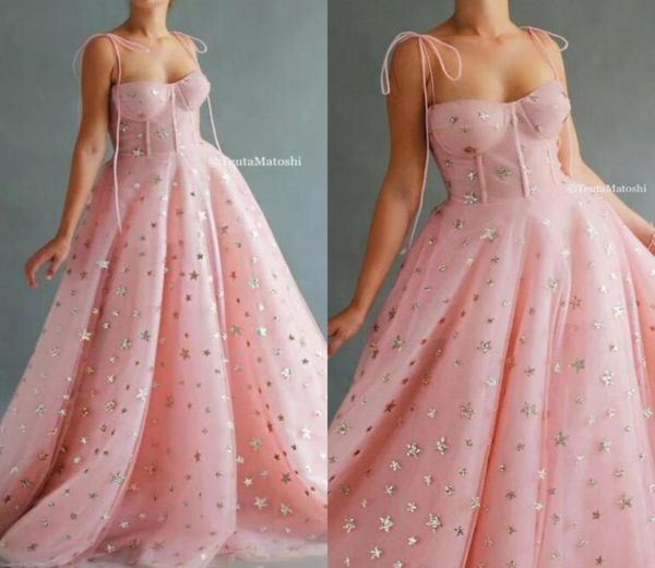 

2020 pink prom dresses spaghetti lace bling star floor length evening dress a line custom made special occasion gowns3129456, Black;red